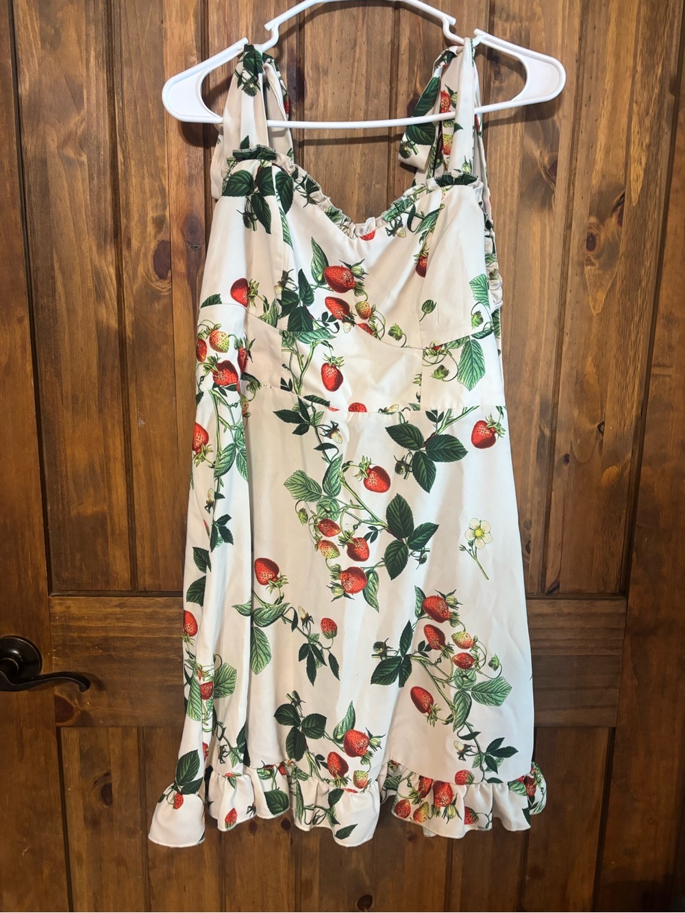 Womens Cider 0X Strawberry Print ruffle Mini Dress Cottagecore Coquette Picnic